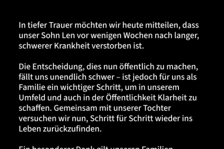 R.I.P.🙏🏻乌尔赖希夫妇：我们的儿子因患重病于几周前去世