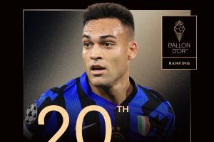 2025年金球奖第20名：劳塔罗入选，生涯第4次，上赛季贡献22球5助