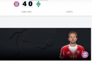 梅开二度！官方：凯恩当选拜仁4-0不莱梅的全场最佳球员