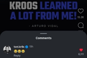 比达尔自曝曾教青年时的克罗斯踢球，后者本人回应：😂😂😂